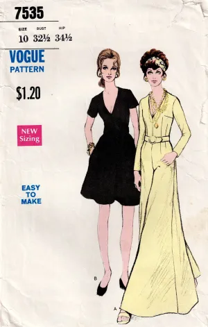 Vogue 7535 RARE Womens Very Wide Leg Palazzo Jumpsuits with Pockets 1960s Vintage Sewing Pattern Size 10 Bust 32 1/2 inches