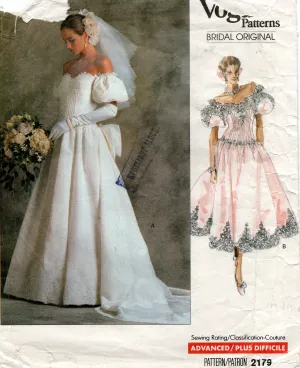Vogue Bridal Original 2179 Womens Corset Bodice Puff Sleeved Bridal Gown & Petticoat 1980s Vintage Sewing Pattern Size 12 Bust 34 inches UNCUT Factory Folded