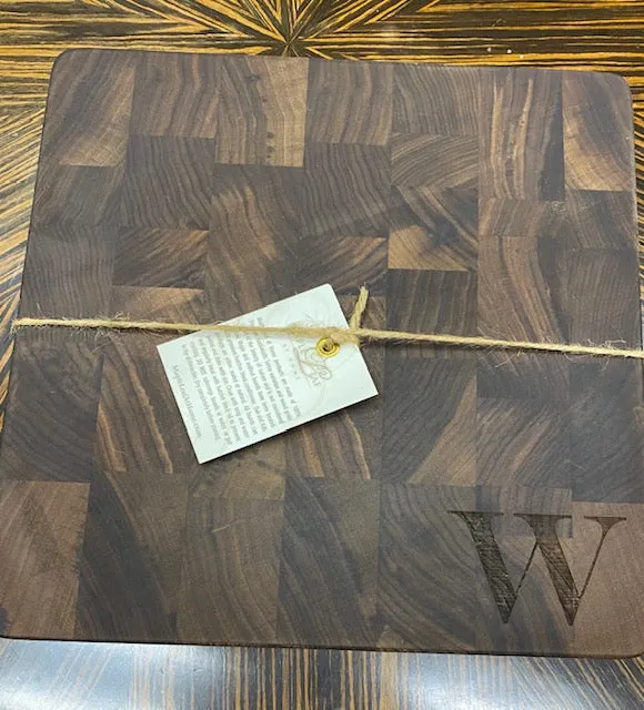Walnut Butcher Block 12 x 12 x 2  "W" Monogram