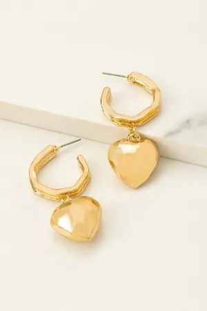Wavy Hoop Earrings with Puffy Heart Drop Earrings