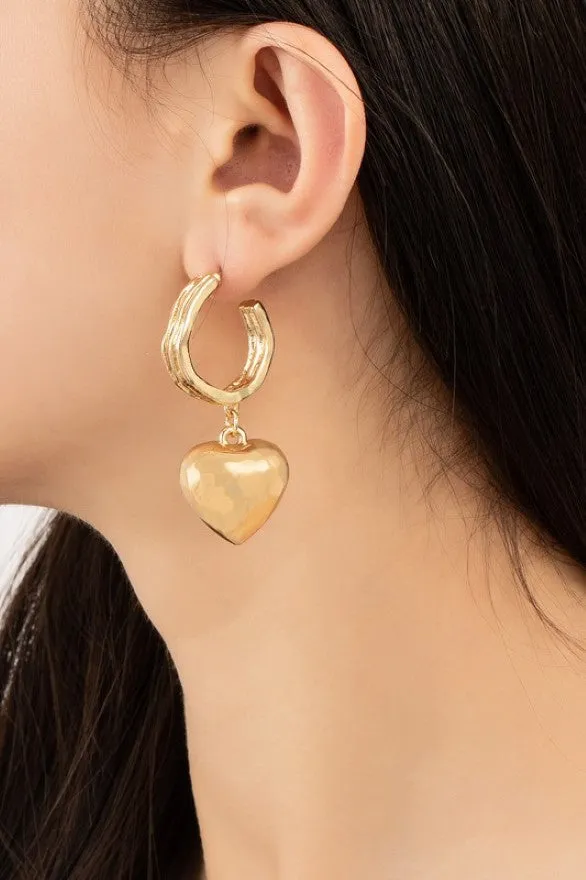Wavy Hoop Earrings with Puffy Heart Drop Earrings