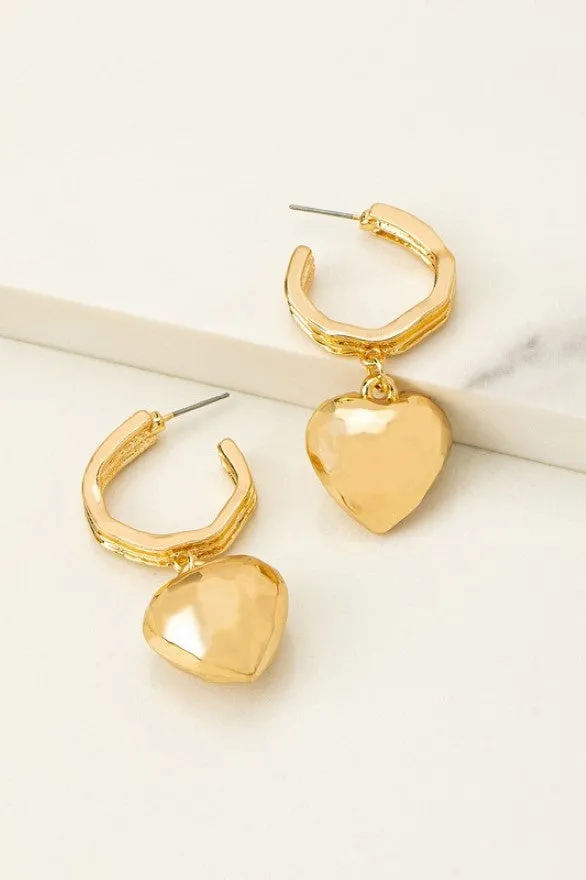 Wavy Hoop Earrings with Puffy Heart Drop Earrings