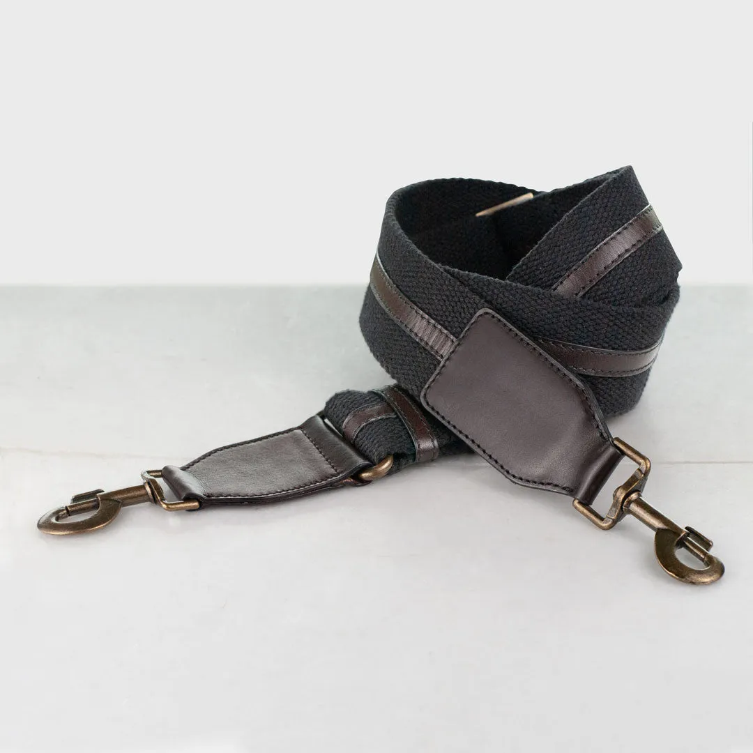 Web/Leather - Italian Leather and Cotton Web with Antique Brass Hardware Deep Brown Guitar Strap