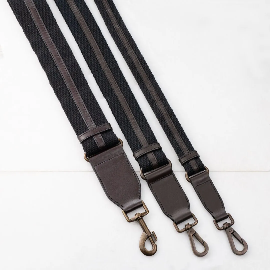 Web/Leather - Italian Leather and Cotton Web with Antique Brass Hardware Deep Brown Guitar Strap