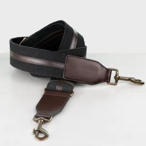 Web/Leather - Italian Leather and Cotton Web with Antique Brass Hardware Deep Brown Guitar Strap