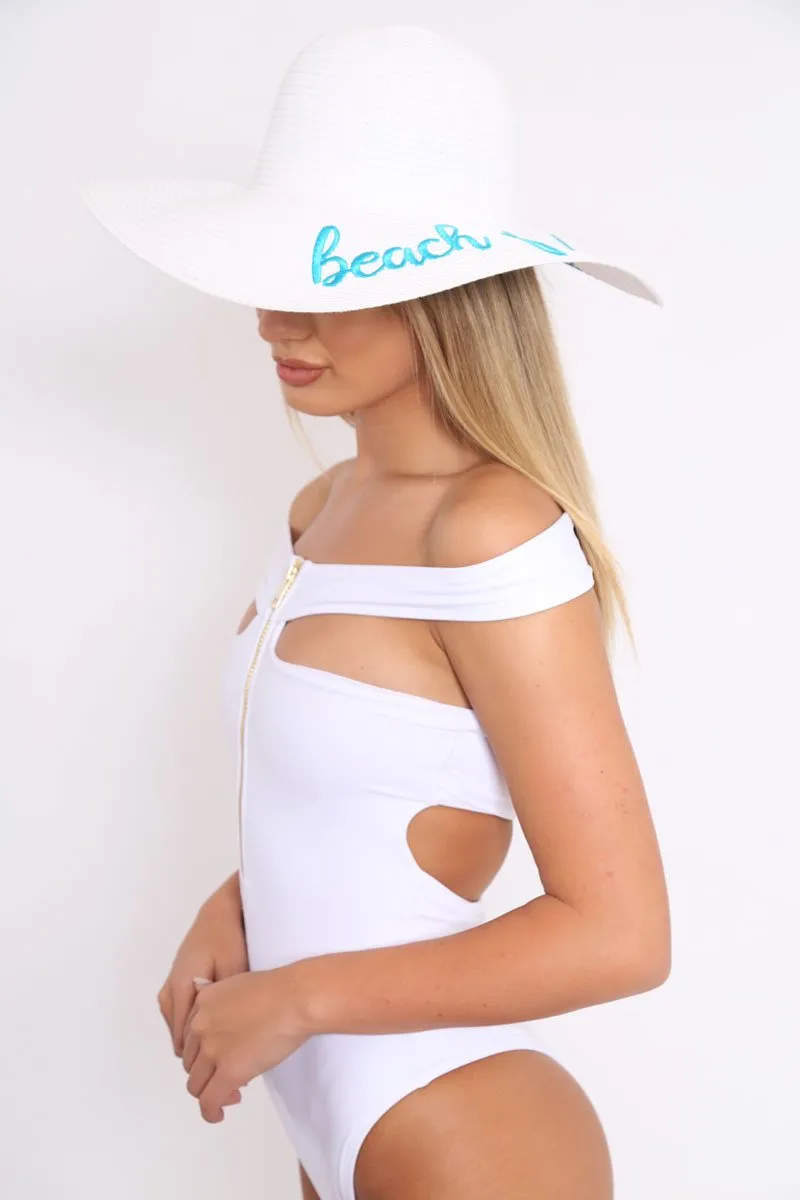 White Beach Please Slogan Beach Hat - Sharlie
