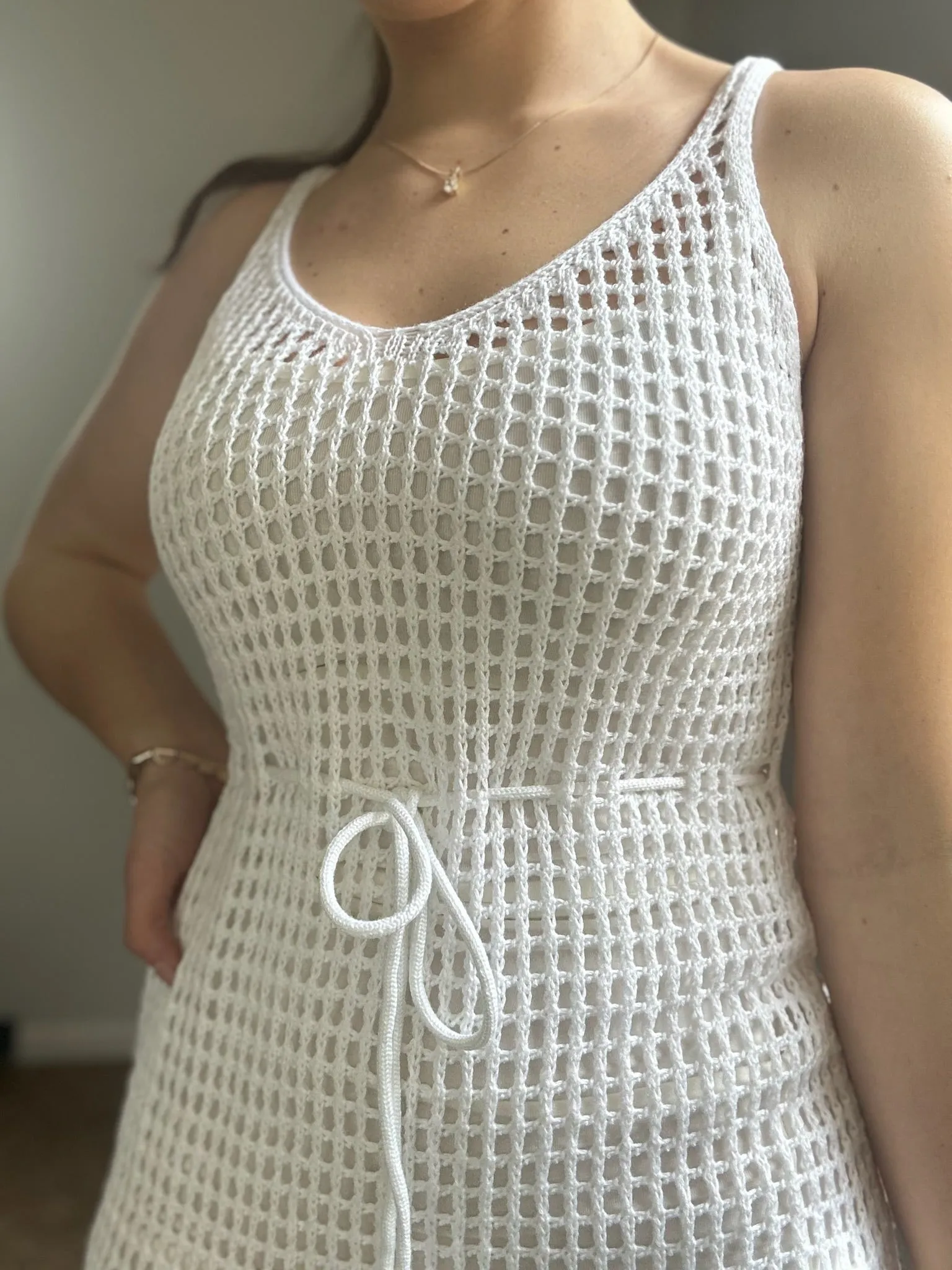 white crochet fringe dress cover up