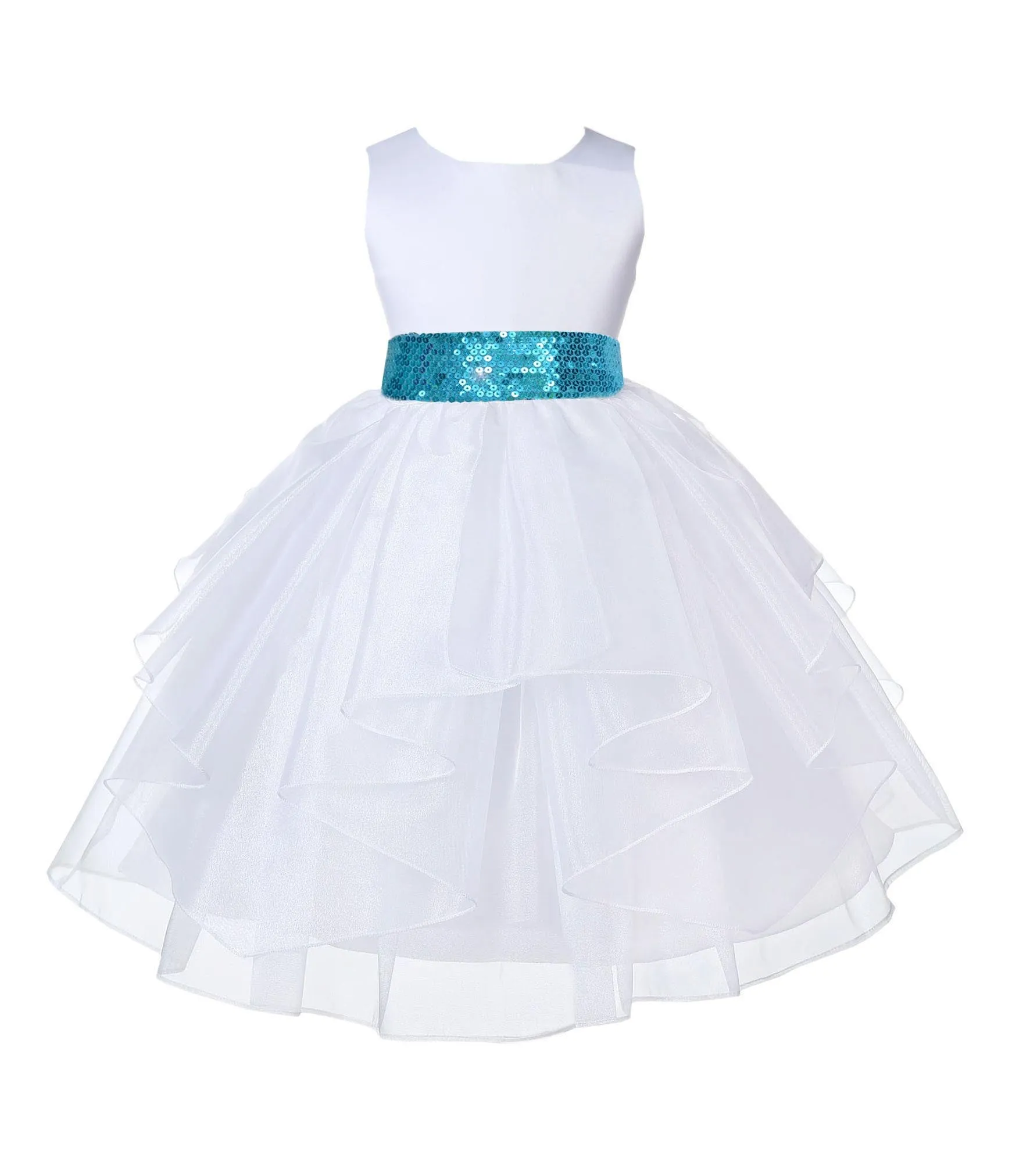 White Pageant Bridal Special Events Shimmering Organza Sequin Mesh Flower Girl Dress 4613mh