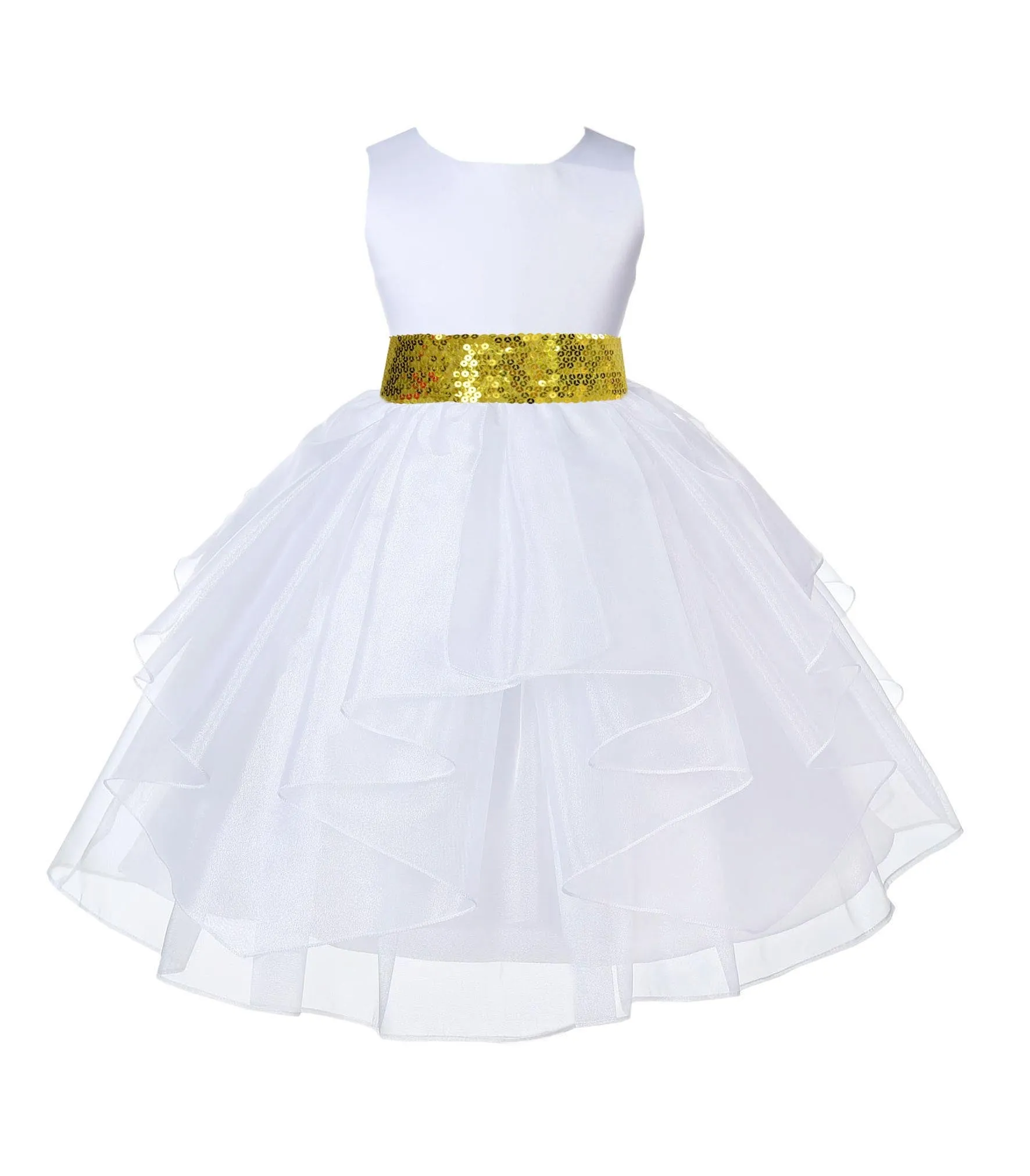 White Pageant Bridal Special Events Shimmering Organza Sequin Mesh Flower Girl Dress 4613mh