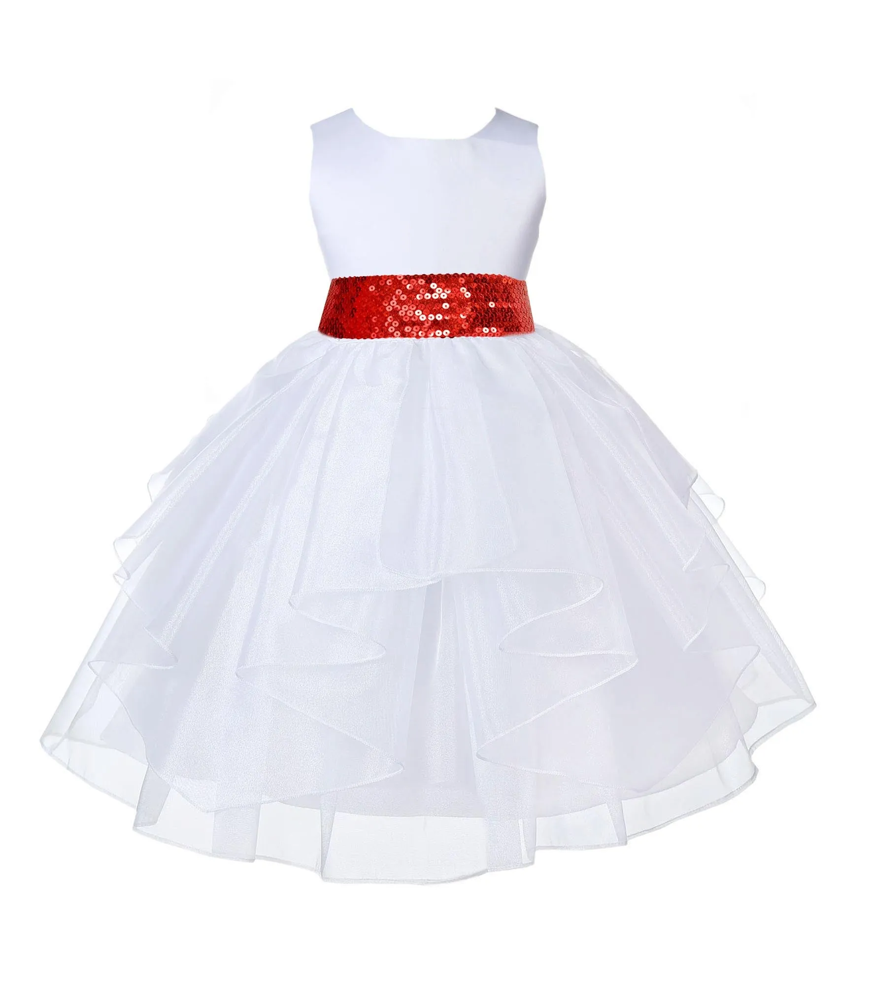 White Pageant Bridal Special Events Shimmering Organza Sequin Mesh Flower Girl Dress 4613mh