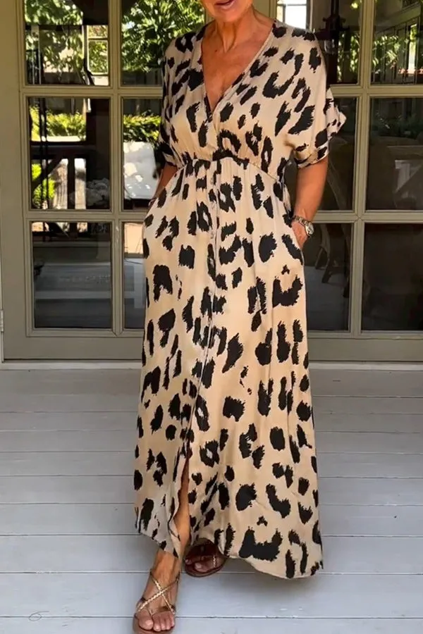 Wild Leopard V-Neck Maxi Dress
