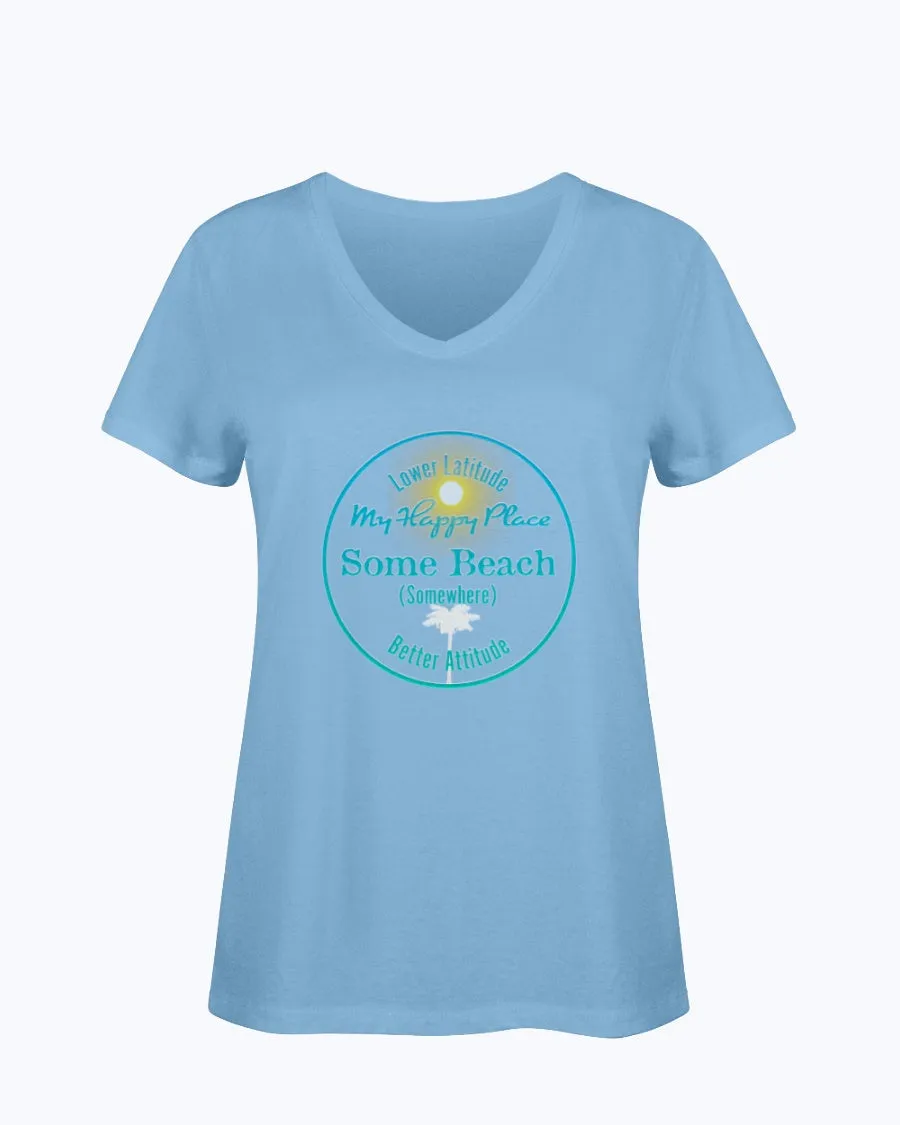 Women's SoftSpun Cotton V-Neck Tshirt Some Beach Somewhere Happy Place