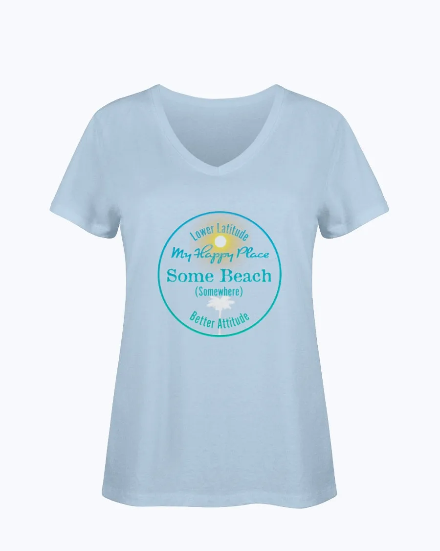 Women's SoftSpun Cotton V-Neck Tshirt Some Beach Somewhere Happy Place