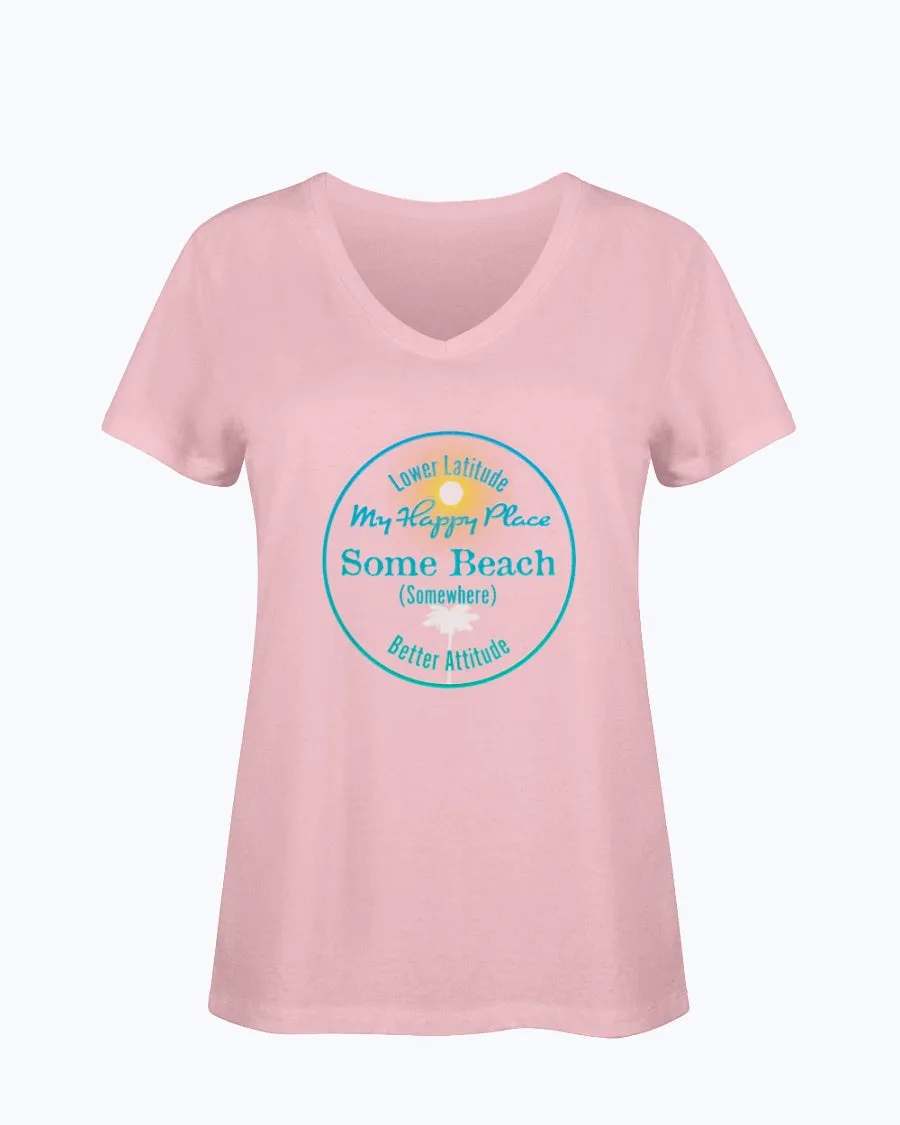 Women's SoftSpun Cotton V-Neck Tshirt Some Beach Somewhere Happy Place
