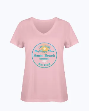 Women's SoftSpun Cotton V-Neck Tshirt Some Beach Somewhere Happy Place