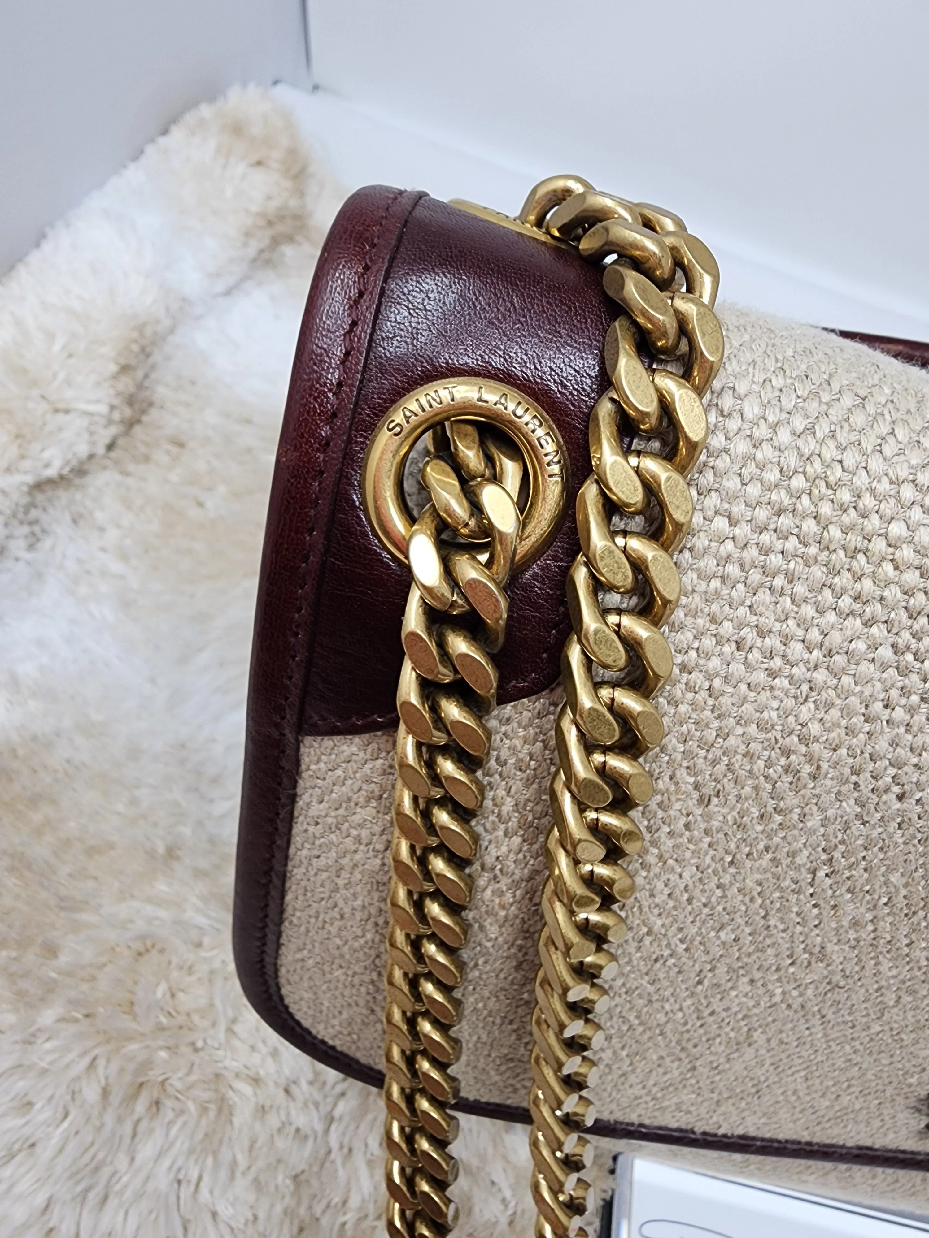 YSL NIKI CHAIN MEDIUM - LINEN AND LEATHER BAG