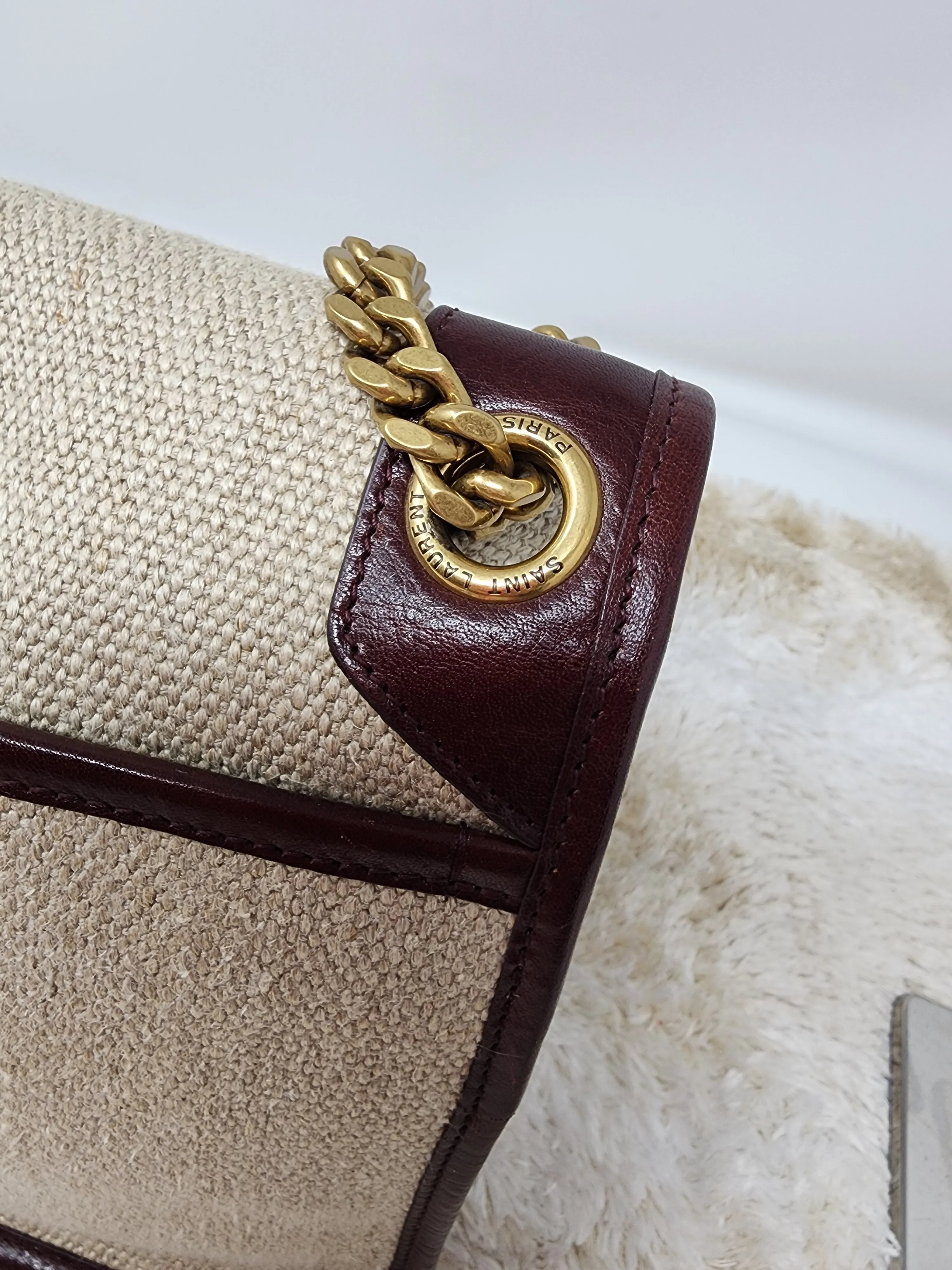 YSL NIKI CHAIN MEDIUM - LINEN AND LEATHER BAG