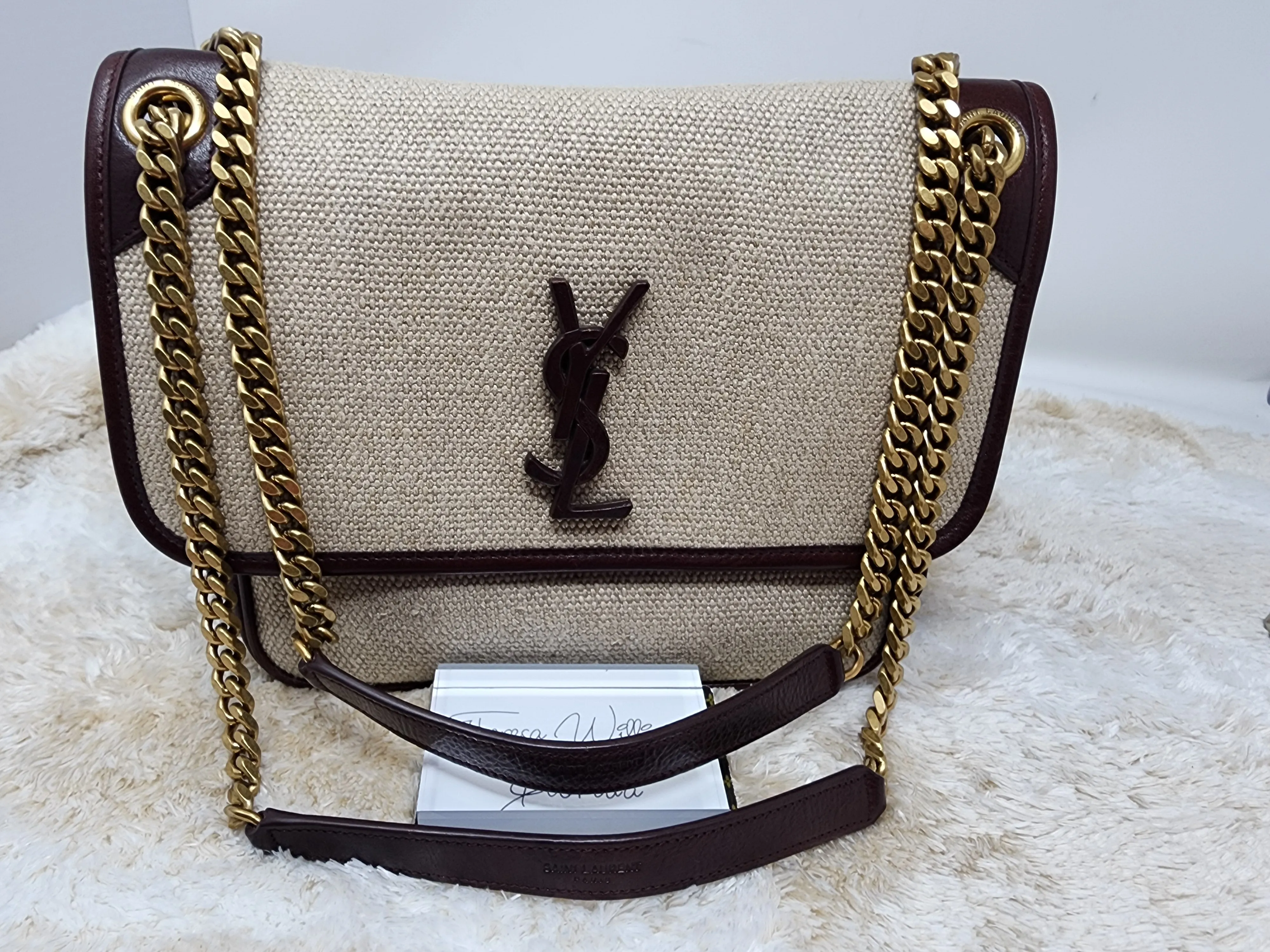 YSL NIKI CHAIN MEDIUM - LINEN AND LEATHER BAG