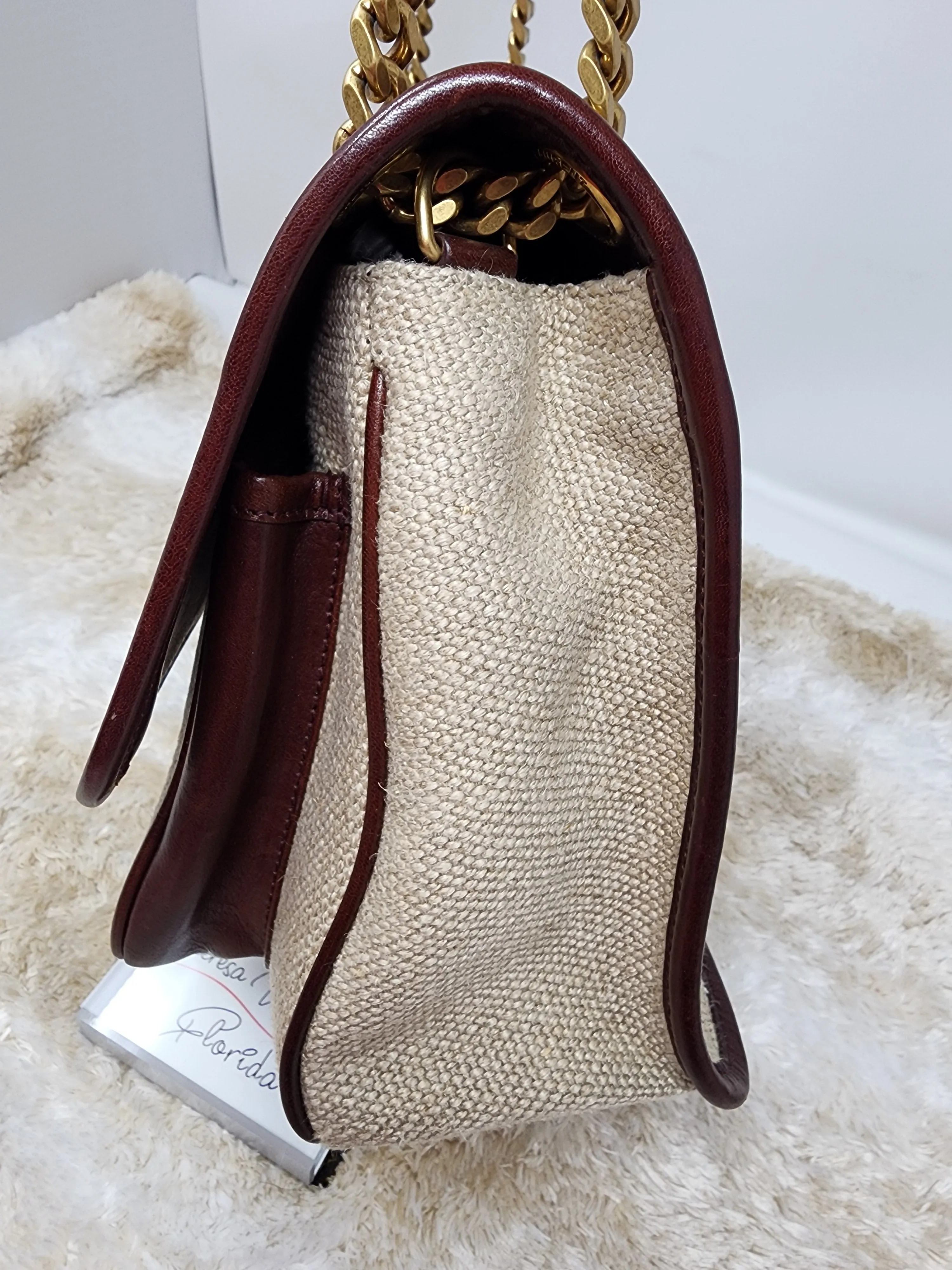 YSL NIKI CHAIN MEDIUM - LINEN AND LEATHER BAG