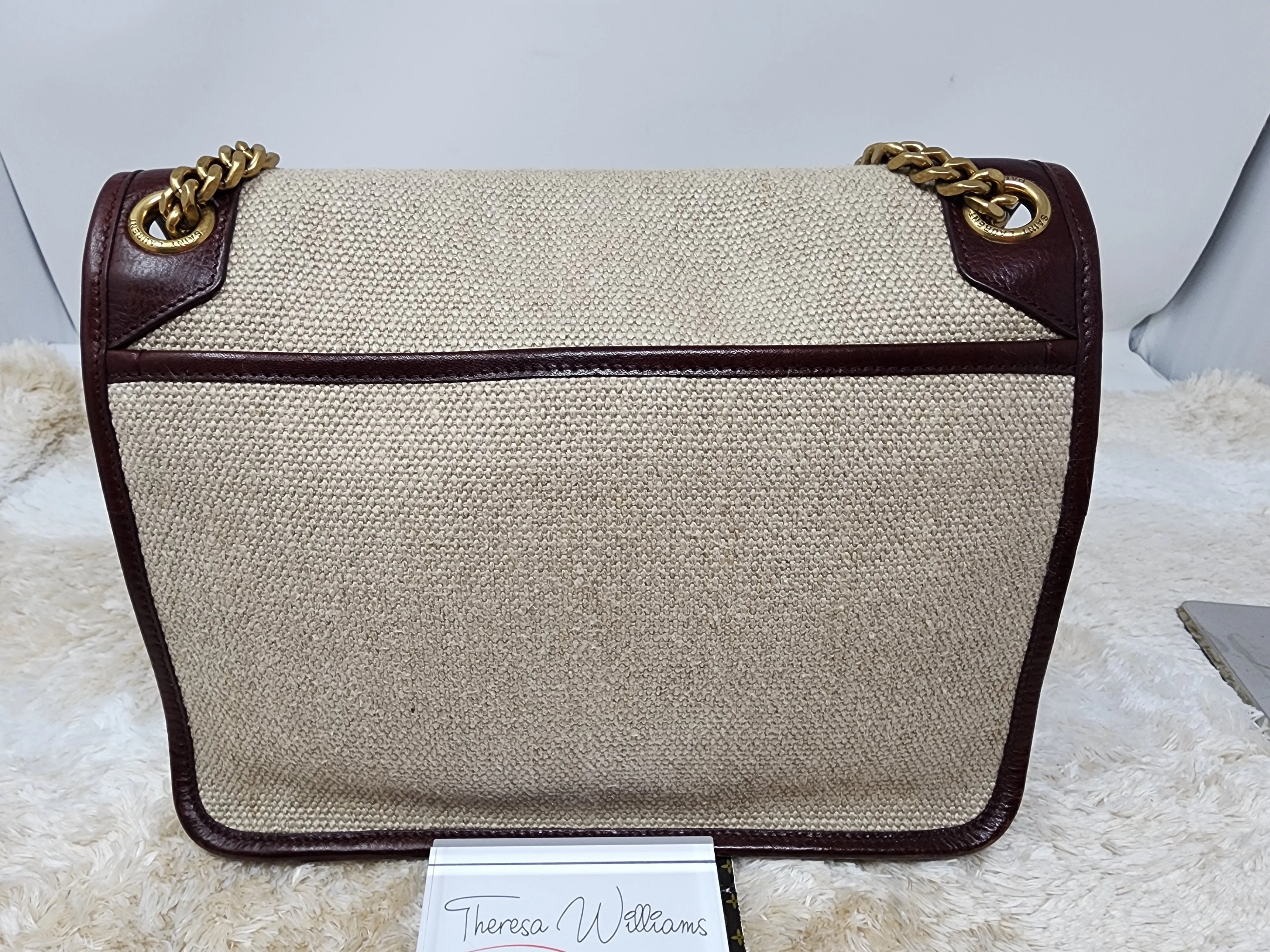 YSL NIKI CHAIN MEDIUM - LINEN AND LEATHER BAG