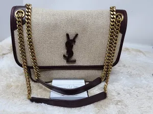 YSL NIKI CHAIN MEDIUM - LINEN AND LEATHER BAG