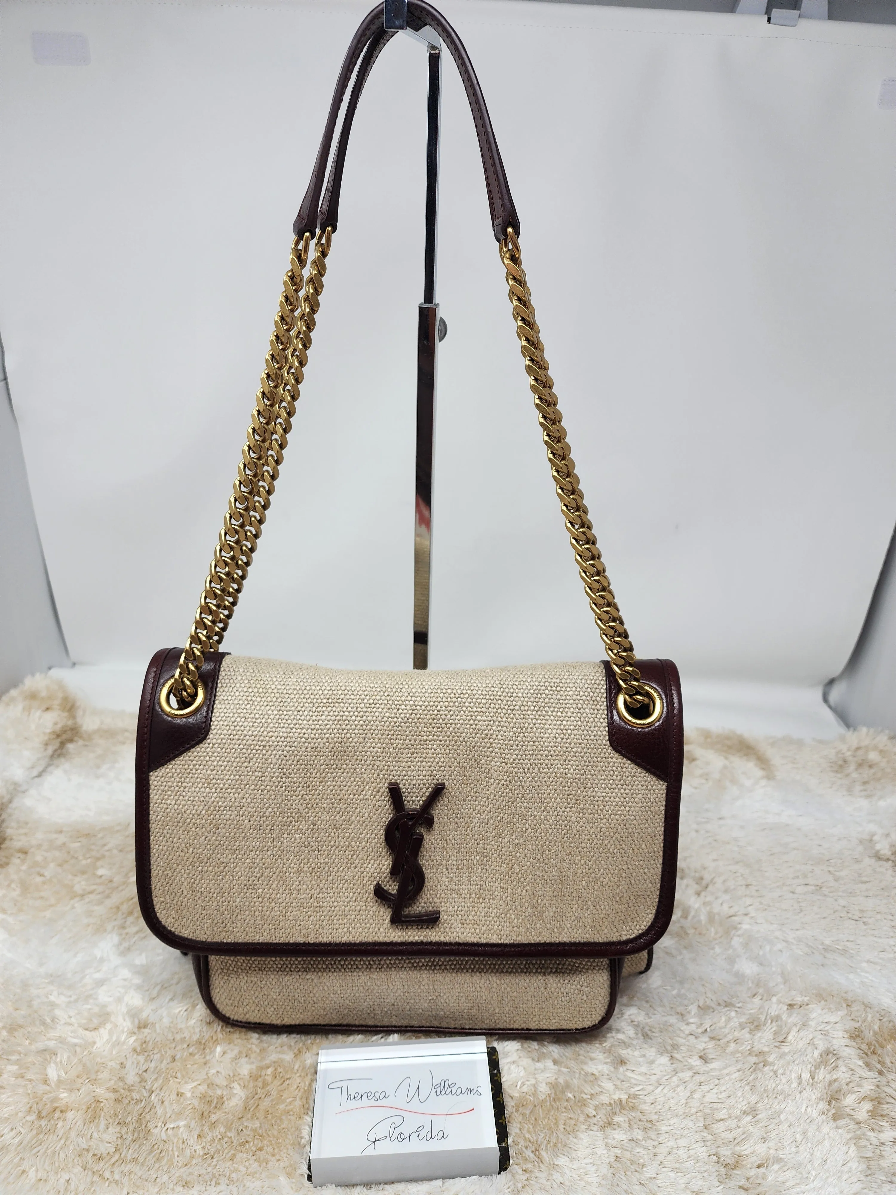 YSL NIKI CHAIN MEDIUM - LINEN AND LEATHER BAG
