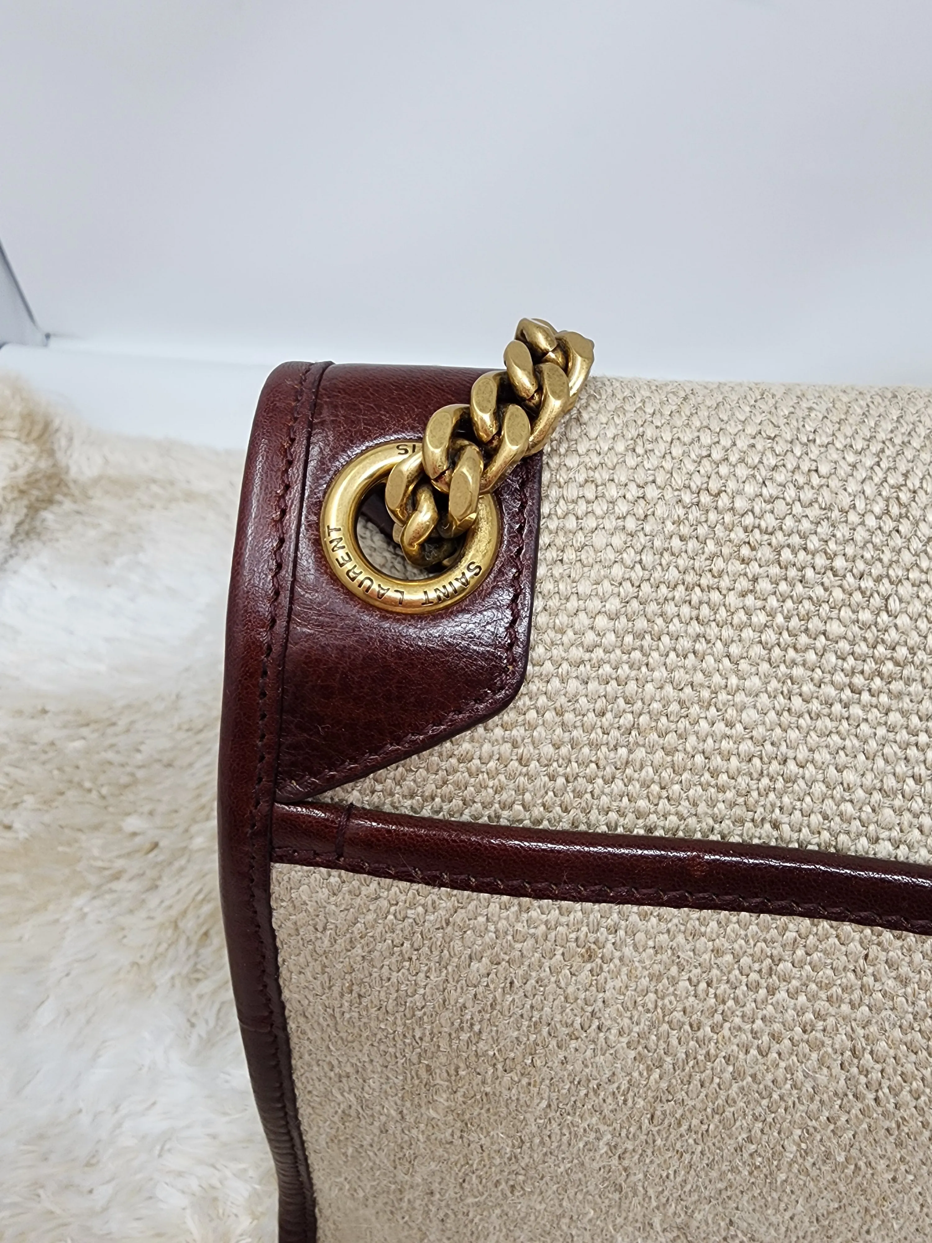 YSL NIKI CHAIN MEDIUM - LINEN AND LEATHER BAG