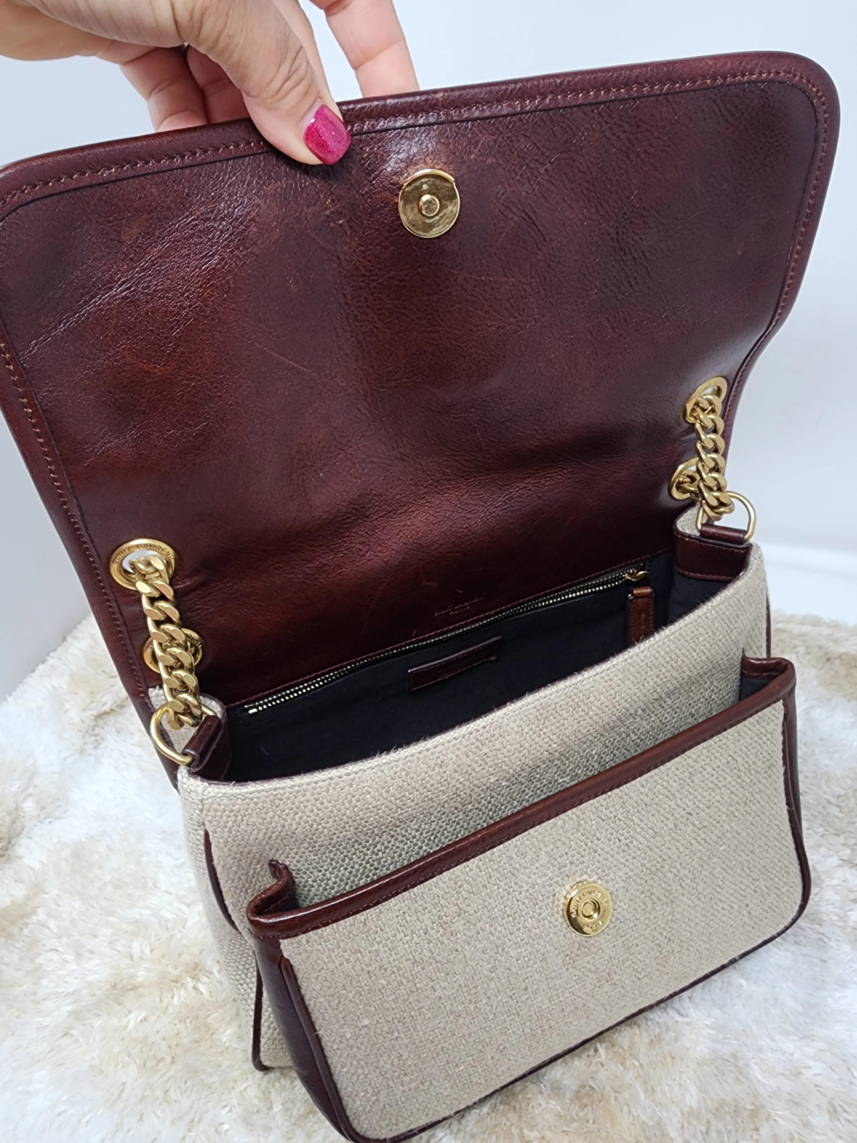 YSL NIKI CHAIN MEDIUM - LINEN AND LEATHER BAG