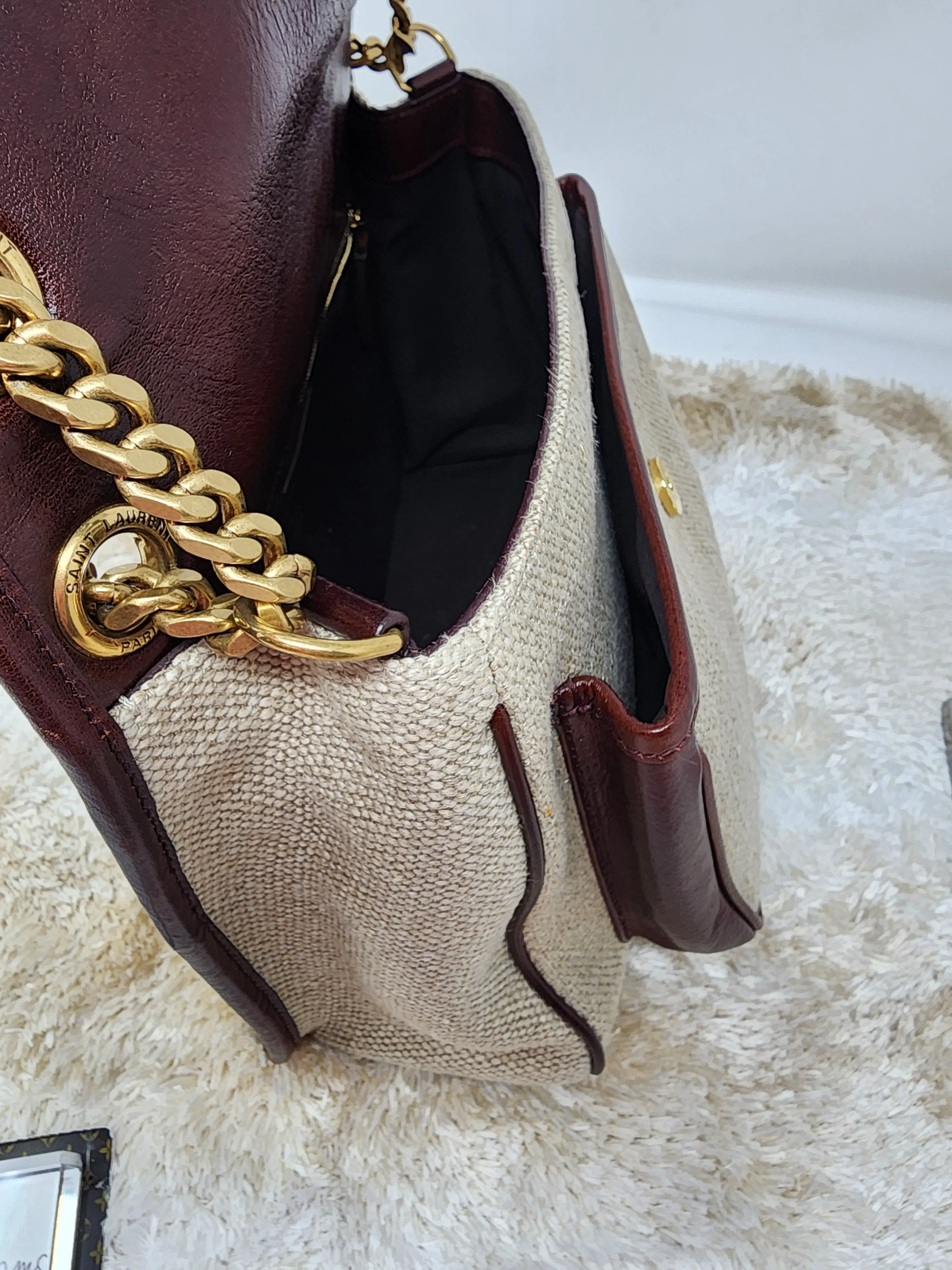 YSL NIKI CHAIN MEDIUM - LINEN AND LEATHER BAG