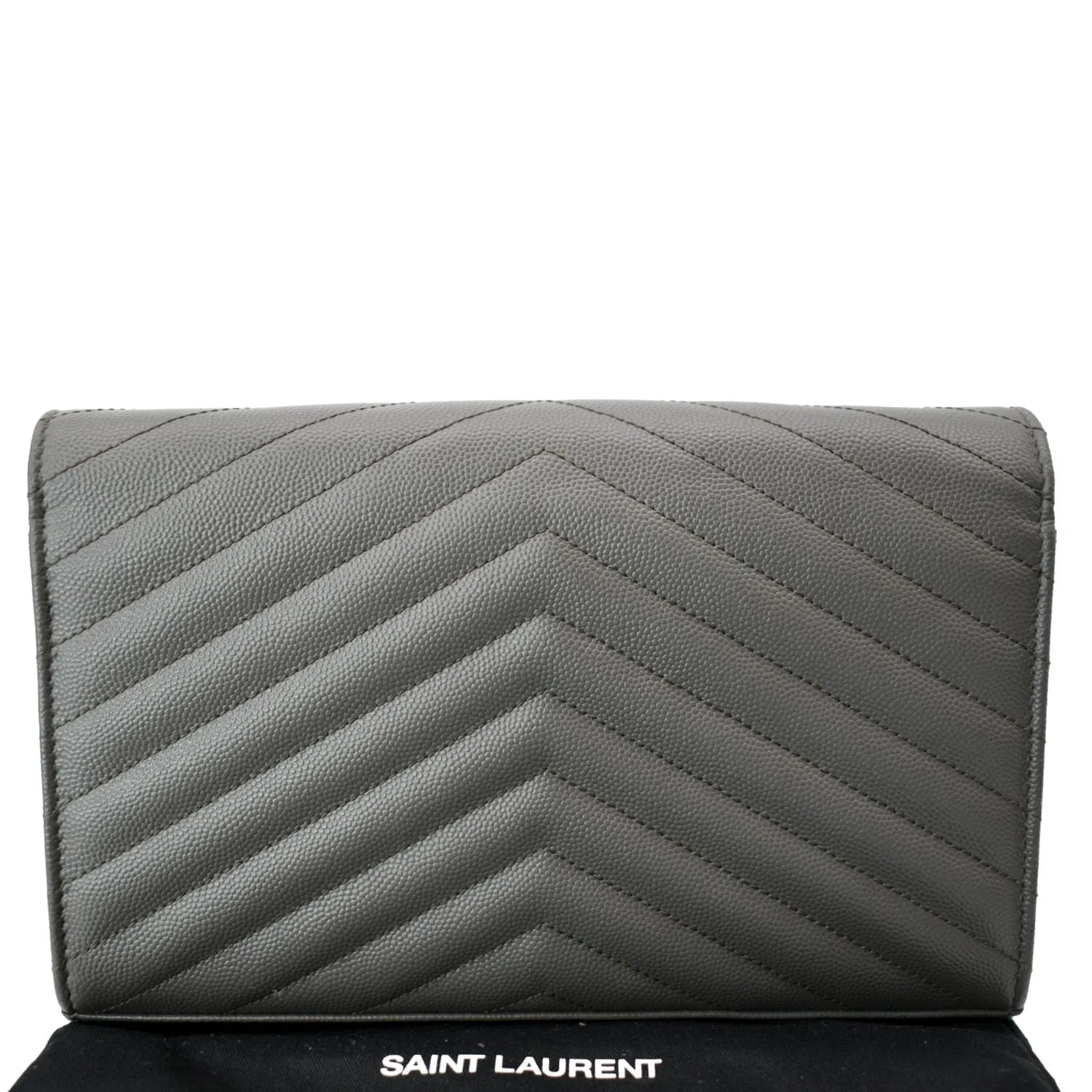 YVES SAINT LAURENT Cassandre Leather Chain Wallet Grey