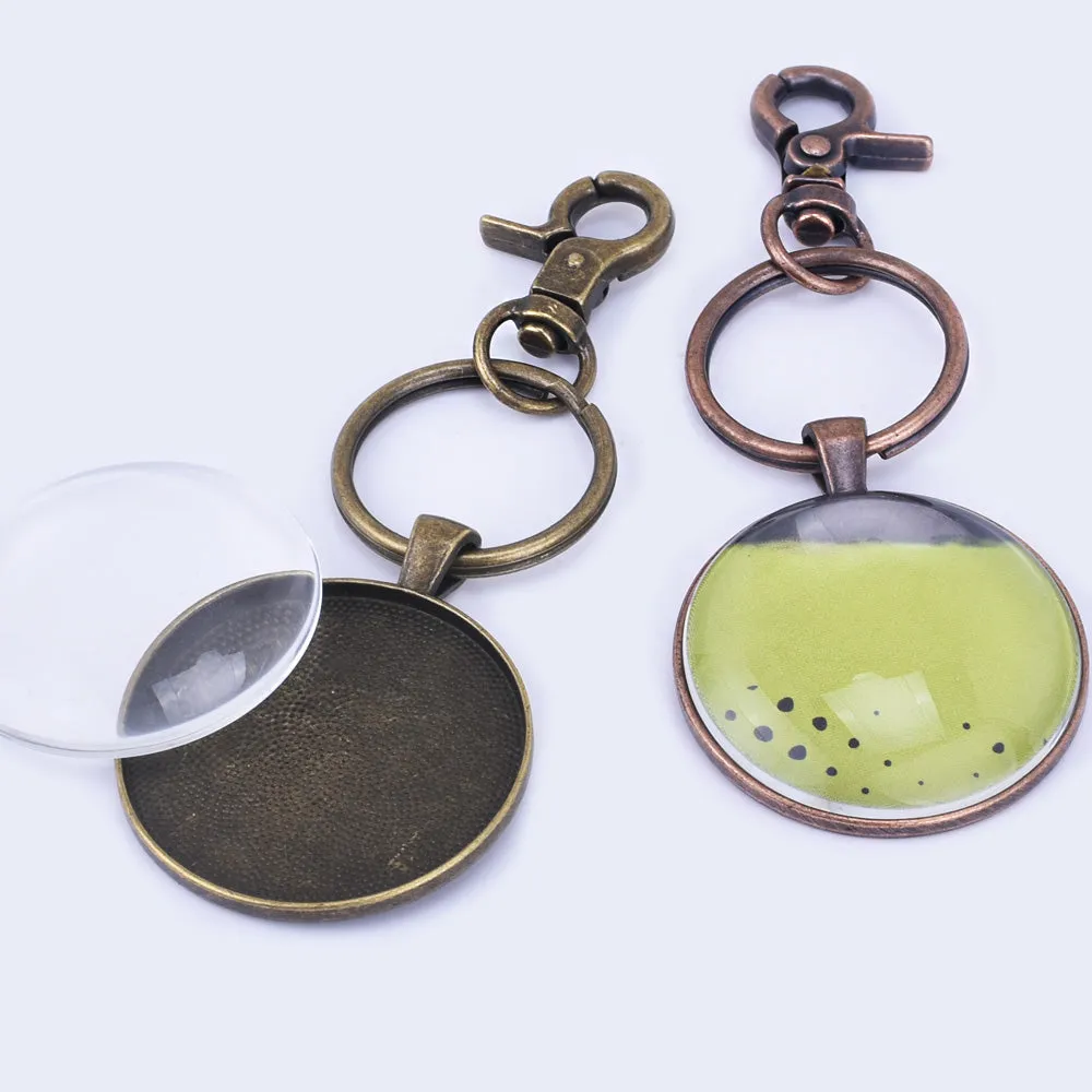 Zinc Alloy 38mm DIY Key Chain Pendant kits lobster split rings 38mm Glass Cabochons 5pcs/set