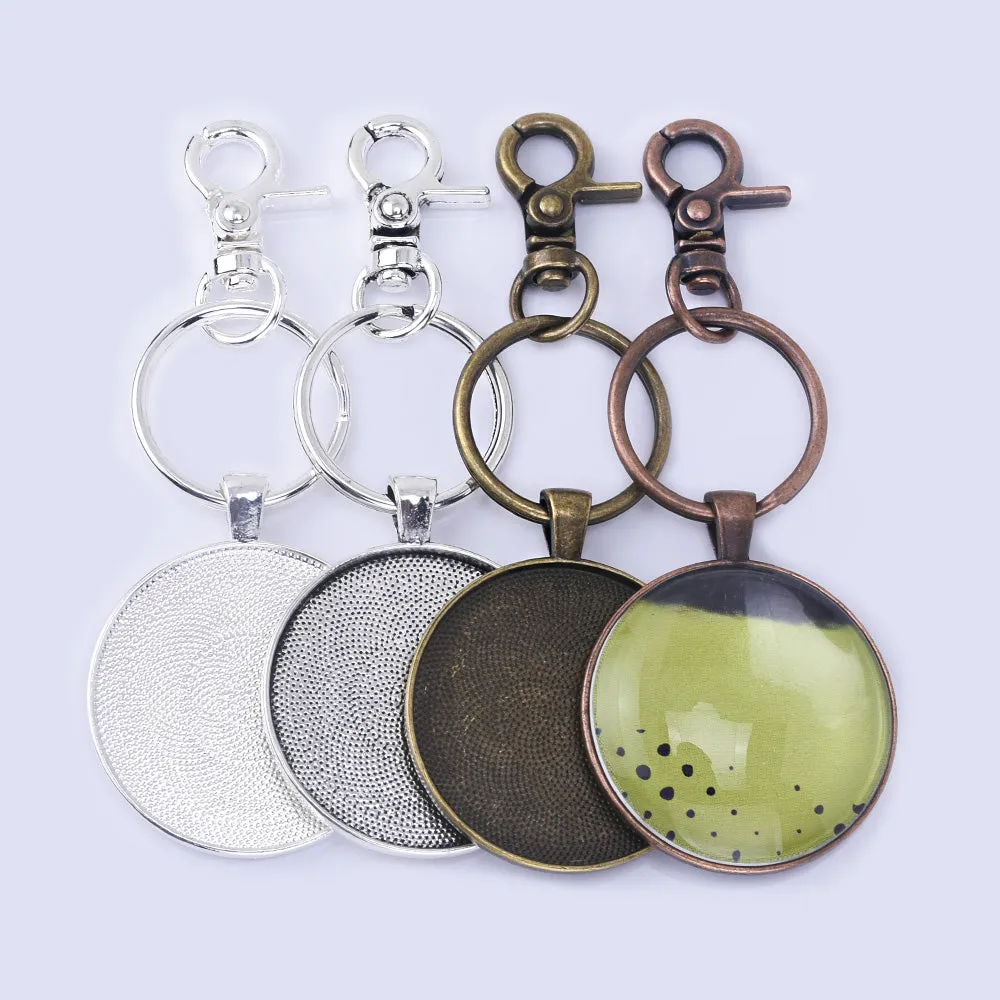 Zinc Alloy 38mm DIY Key Chain Pendant kits lobster split rings 38mm Glass Cabochons 5pcs/set