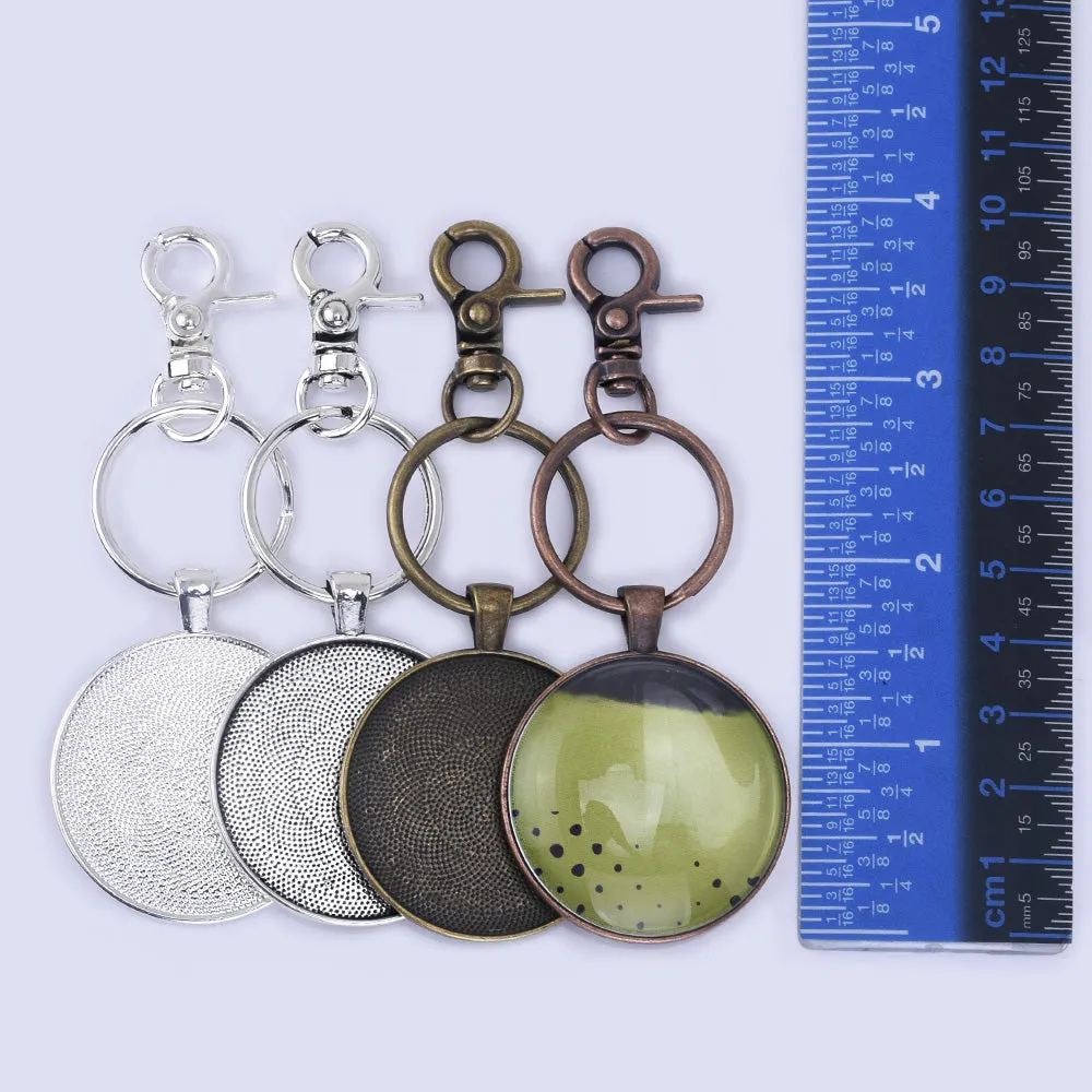 Zinc Alloy 38mm DIY Key Chain Pendant kits lobster split rings 38mm Glass Cabochons 5pcs/set