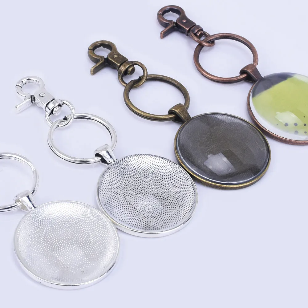 Zinc Alloy 38mm DIY Key Chain Pendant kits lobster split rings 38mm Glass Cabochons 5pcs/set